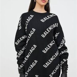 Balenciaga All-Over Logo Knit Sweater Dress